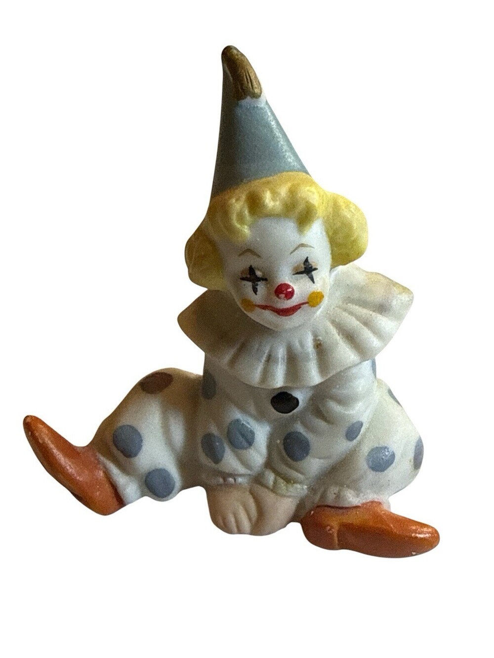 Lefton China 07320 Sitting Clown Bisque Porcelain Figurine 2.25" Vintage 1989